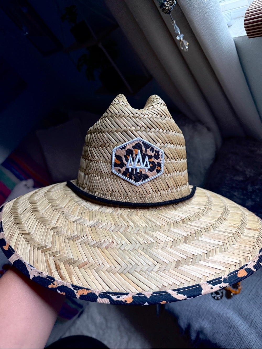 Leopard Trim Straw Sun Hat - AAA Patch